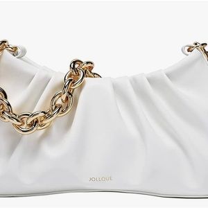 JOLLQUE White Shoulder Bag Handbag Purse with Gold Chain Clutch